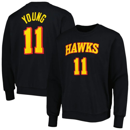 Men's Atlanta Hawks #11 Trae Young Black Long Sleeve T-Shirt - Click Image to Close